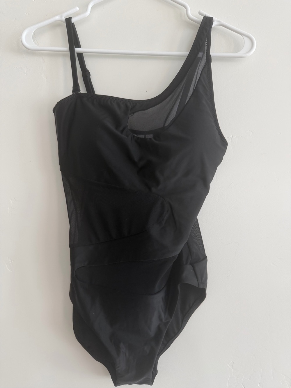 Bar III Black One-Shoulder Mesh Panel Swimsuit